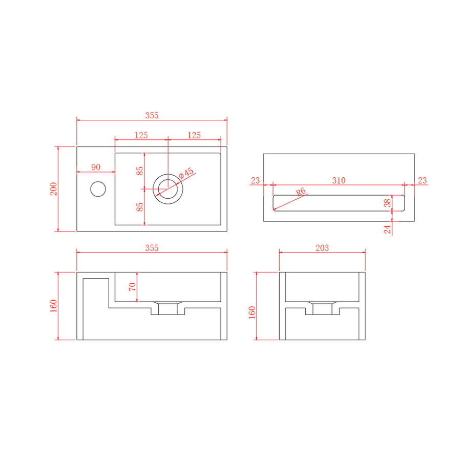 Fontein AquaSplash Bali Solid Surface 36x20 cm Kraangat Links Mat Zwart