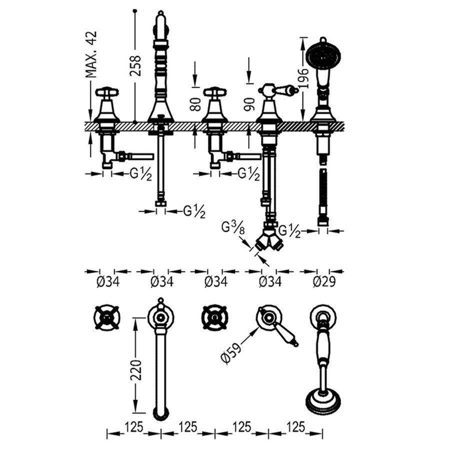 Badrandkraan Tres Clasic Mengkraan Incl. Omstelknop en Handdouche RVS