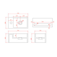 Fontein AquaSplash Bali Solid Surface 36x20 cm Kraangat Rechts Mat Zwart