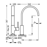 Keukenkraan Tres Cocina Gebogen Uitloop 21 cm Mat Zwart