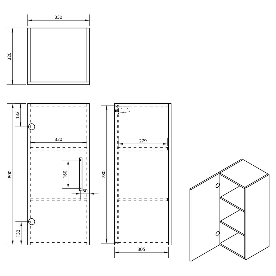 Badkamerkast Differnz Hilde 80x35x32cm Hoogglans Wit