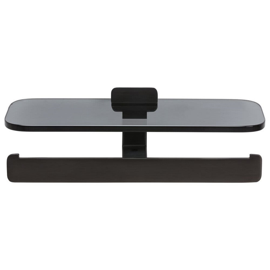 Toiletrolhouder Dubbel Geesa Shift Met Rookglas Planchet Geborsteld Zwart Metaal