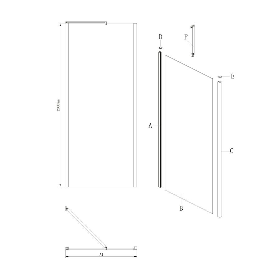 Zijwand Lacus Giglio Evo 75x200 Cm Aluminium Profiel Chinchilla Glas Chroom