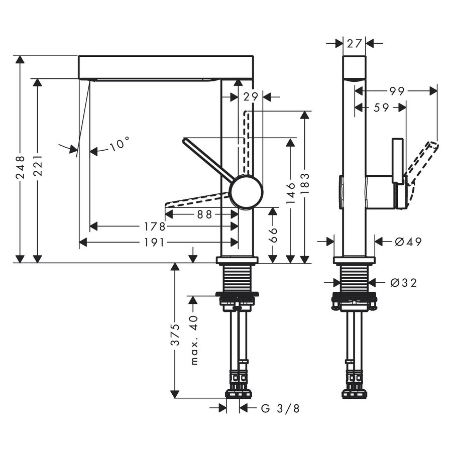 Wastafelmengkraan Finoris HansGrohe Eengreeps 230 Draaibare Uitloop Met PushOpen Waste Chroom
