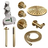 Brauer Regendoucheset Inbouw Brauer Gold Carving Thermostatisch 30cm met Plafondarm en Handdouche Staaf Losse Stopkranen Geborsteld Goud