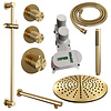 Brauer Regendoucheset Inbouw Brauer Gold Carving Thermostatisch 30cm met Wandarm, Glijstang en Handdouche Staaf Losse Stopkranen Geborsteld Goud