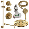 Brauer Regendoucheset Inbouw Brauer Gold Carving Thermostatisch 30cm met Gebogen Wandarm, Glijstang en Handdouche 3-Standen Geborsteld Goud