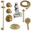 Brauer Regendoucheset Inbouw Brauer Gold Carving Thermostatisch 20cm met Plafondarm, Glijstang en Handdouche 3-Standen Losse Stopkranen Geborsteld Goud