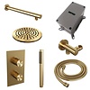 Brauer Regendoucheset Inbouw Brauer Gold Carving Thermostatisch 20cm met 3-Weg Omstelling, Wandarm en Staaf Handdouche Geborsteld Goud