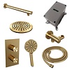 Brauer Regendoucheset Inbouw Brauer Gold Carving Thermostatisch 20cm met 3-Weg Omstelling, Wandarm en 3-Standen Handdouche Geborsteld Goud