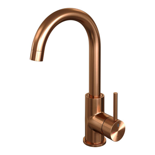 Wastafelmengkraan Brauer Copper Carving Coldstart Opbouw Hoog Gebogen Ronde Hendel Geborsteld Koper PVD PVD 