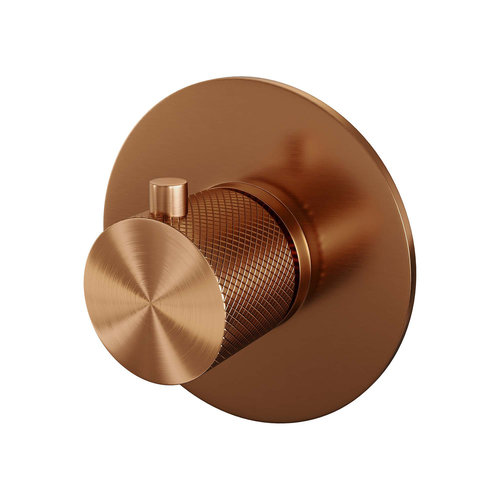 Inbouwthermostaat Brauer Copper Carving met Ronde knop en Rozet Geborsteld Copper 