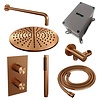 Brauer Regendoucheset Inbouw Brauer Copper Carving Thermostatisch 30cm met 3-Weg Omstelling, Gebogen Wandarm en Staaf Handdouche Geborsteld Koper