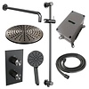 Brauer Regendoucheset Inbouw Brauer Gunmetal Carving Thermostatisch 30cm met 3-Weg Omstelling, Gebogen Wandarm, Glijstang en 3-Standen Handdouche Geborsteld Gunmetal