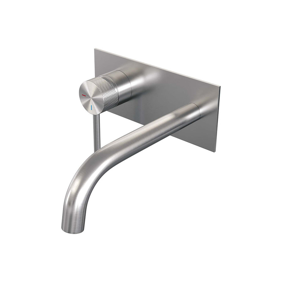 Inbouw Wastafelmengkraan Brauer Brushed Carving Coldstart Gebogen Uitloop Ronde Hendel Links Geborsteld RVS PVD Met Afdekplaat