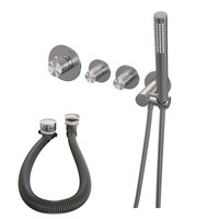 Inbouwthermostaatset Brauer Brushed Carving Incl Staafhanddouche En Badafvoer Geborsteld RVS