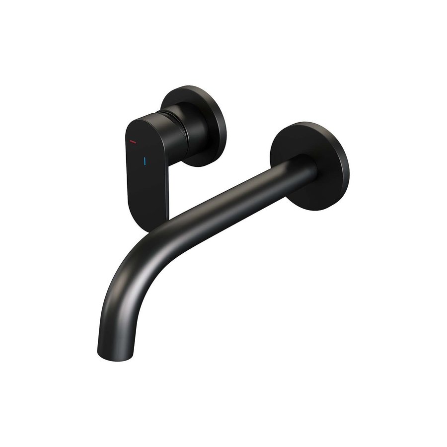 Inbouw Wastafelmengkraan Brauer Black Edition Coldstart Gebogen Uitloop Platte Hendel Links Geborsteld Mat Zwart Met Rozetten