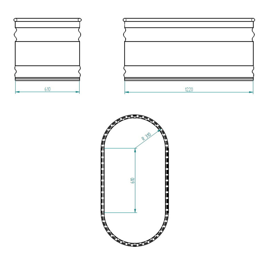 IJsbad Tankkd Green Label Oval 122x61x61 cm Aluminium