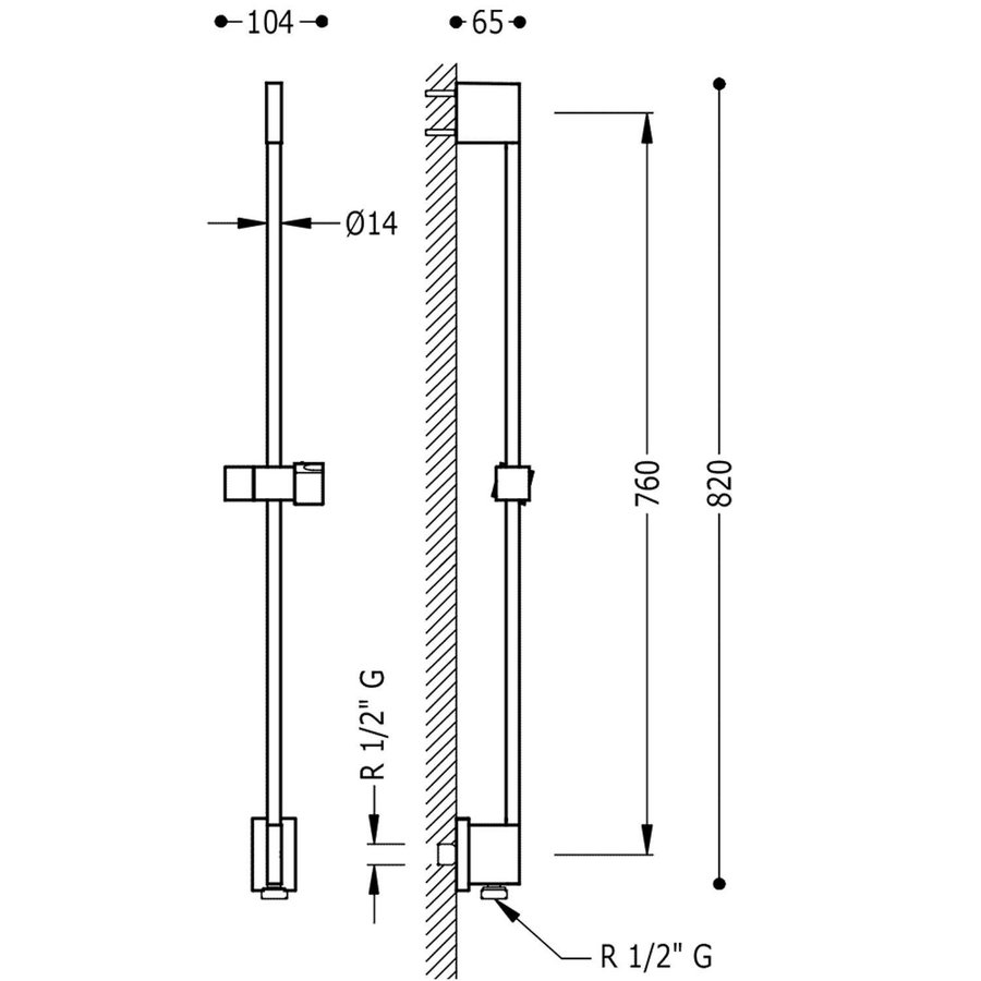 Glijstang Tres 76 cm met Waterinlaat Mat Zwart