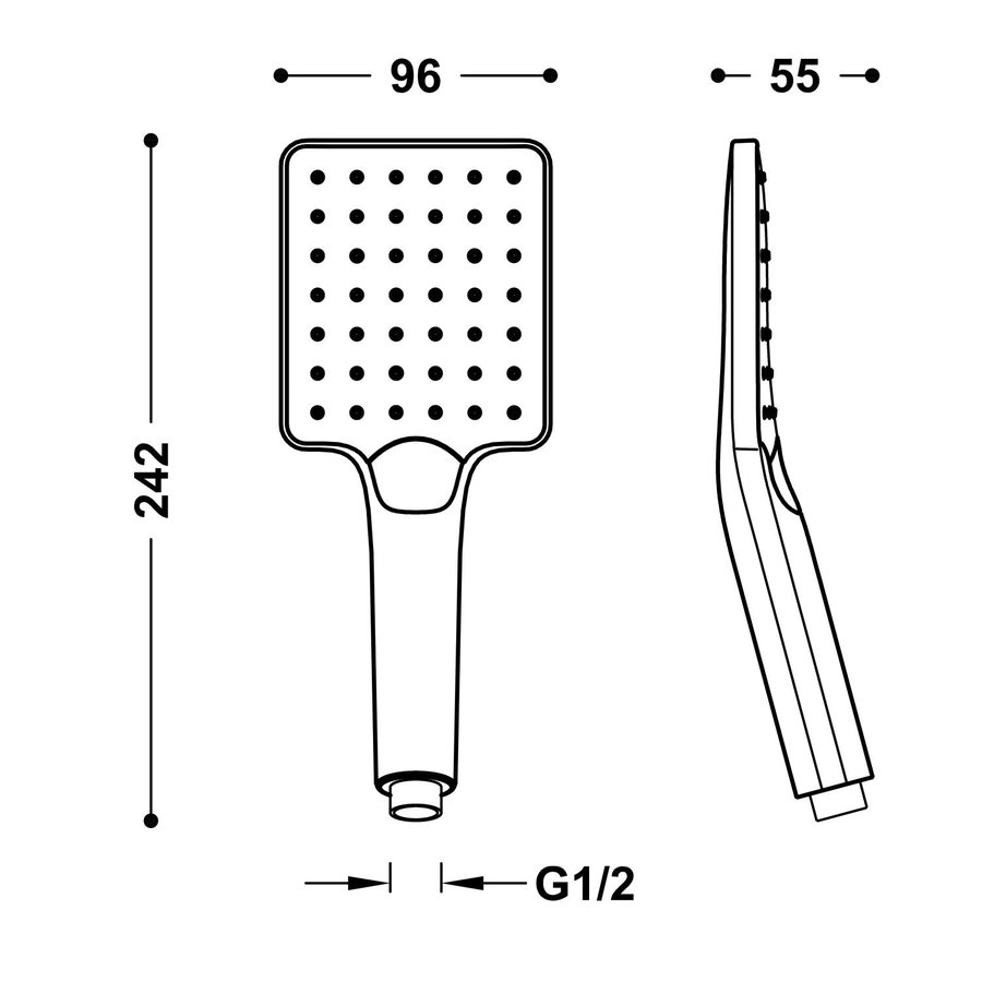 Handdouche Tres Massage Eco-Drop 3-Standen 9.6x5.5x24.2 cm Vierkant Mat Zwart