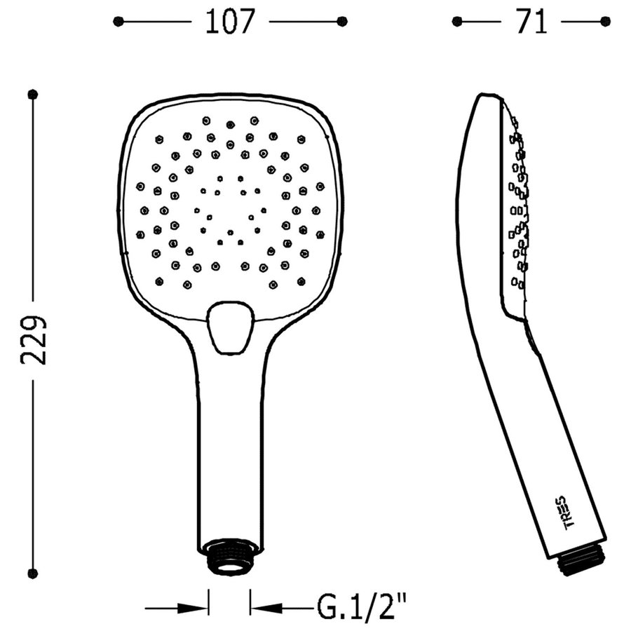 Handdouche Tres Massage 3-Standen 10.7x7.1x22.9 cm Wit Chroom