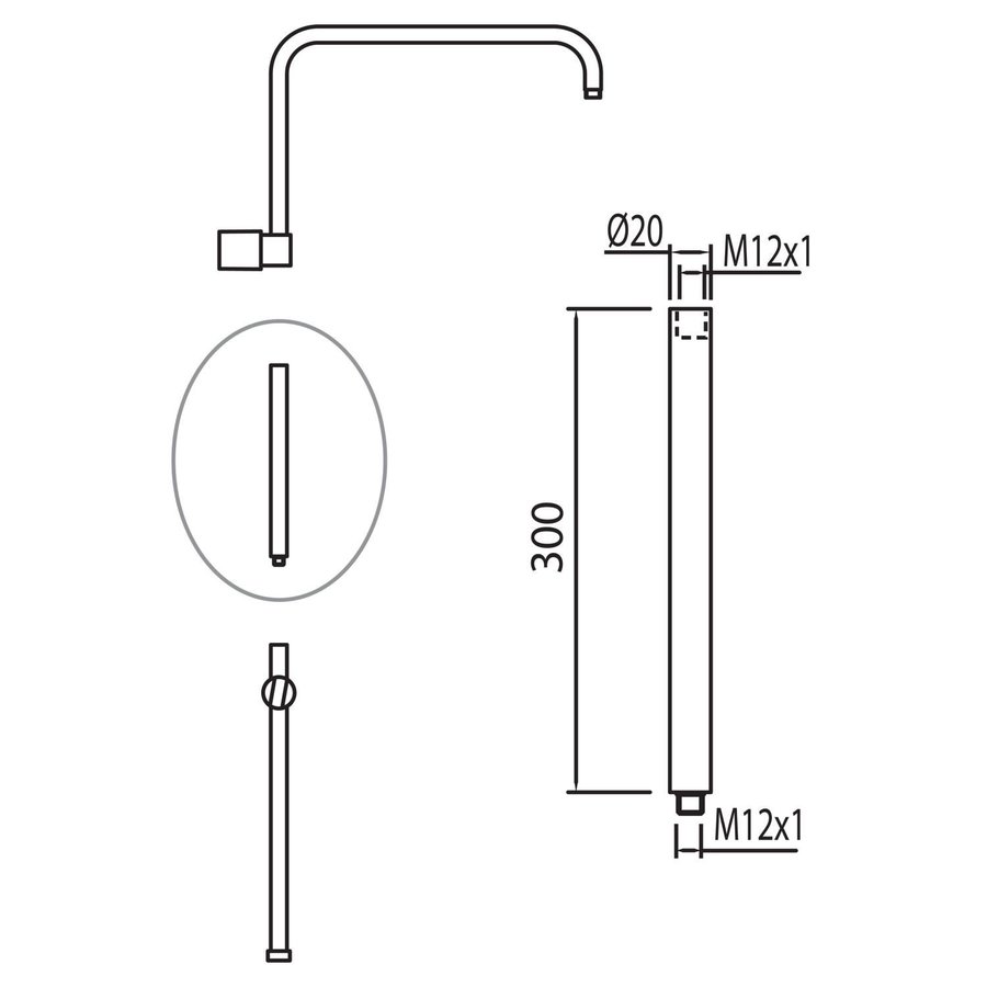 Verlengbuis Tres Douchestang 30 cm Mat Zwart