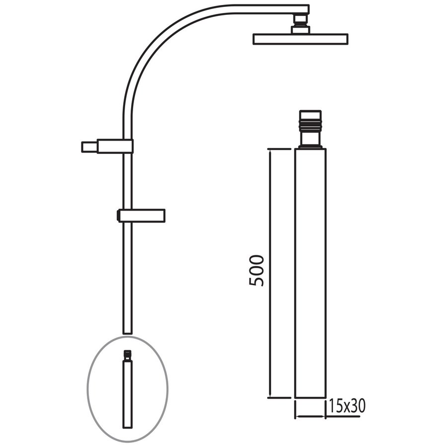 Verlengbuis Tres Douchestang 1.5x3x50 cm Mat Wit