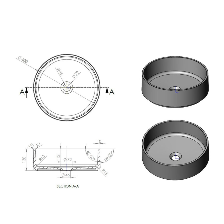 Opbouw Waskom Arcqua Case Rond 40 cm Glans Wit