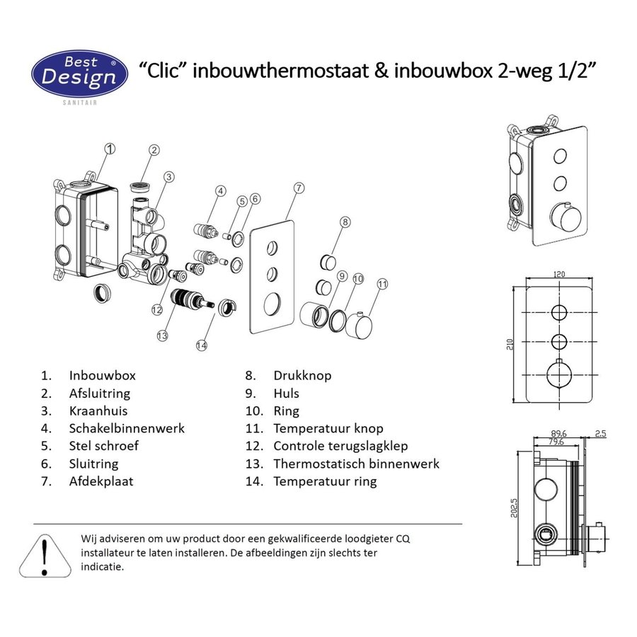 Inbouw Douchekraan Best Design Clic Ore 2-weg Thermostaat RVS