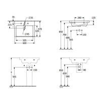 Wastafel Villeroy & Boch Subway 3.0 Met CeramicPlus 1 Kraangat Geen Overloop 60x47x16.5 cm Stone White