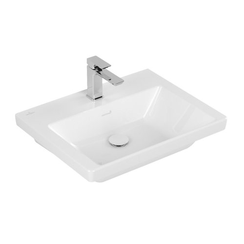 Wastafel Villeroy & Boch Subway 3.0 Met CeramicPlus 1 Kraangat Geen Overloop 60x47x16.5 cm Wit Alpin 