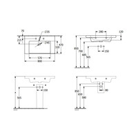 Wastafel Villeroy & Boch Subway Met CeramicPlus Geen Kraangaten Geen Overloop 3.0 80x47x16.5 cm Wit Alpin