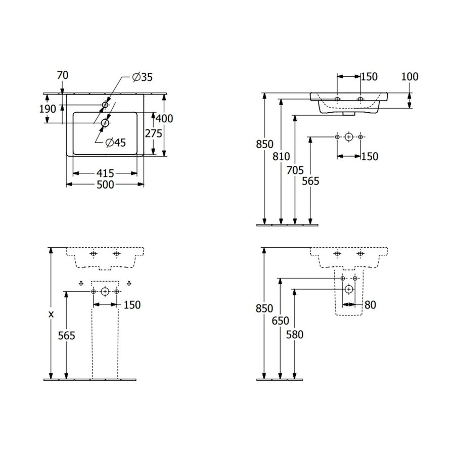 Fontein Villeroy & Boch Subway 3.0 Met CeramicPlus Zonder Overloop 50x40x14.5 cm Stone White