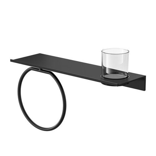 Planchet met Glas en Handdoekring Geesa Leev 40 cm Zwart 