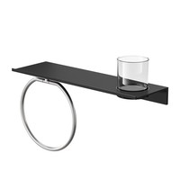 Planchet met Glas en Handdoekring Geesa Leev 40 cm RVS Zwart