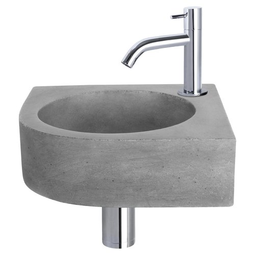 Fonteinset Differnz Cleo 31.5x31.5x10 cm Beton Donker Grijs Met Kraan Gebogen Chroom 