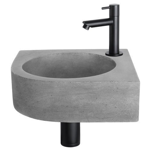 Fonteinset Differnz Cleo 31.5x31.5x10 cm Beton Donker Grijs Met Kraan Recht Mat Zwart 