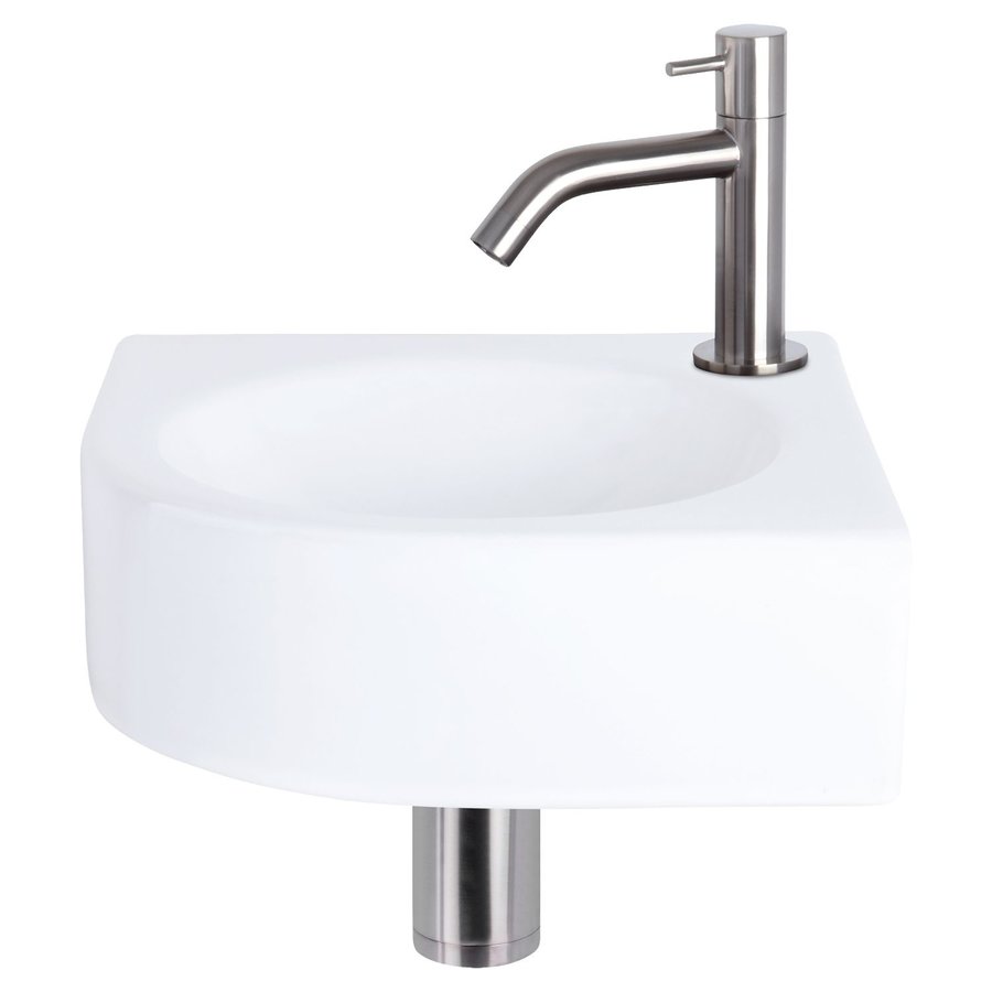 Fonteinset Differnz Cleo 30x30x10 cm Keramiek Wit Met Kraan Gebogen Mat Chroom