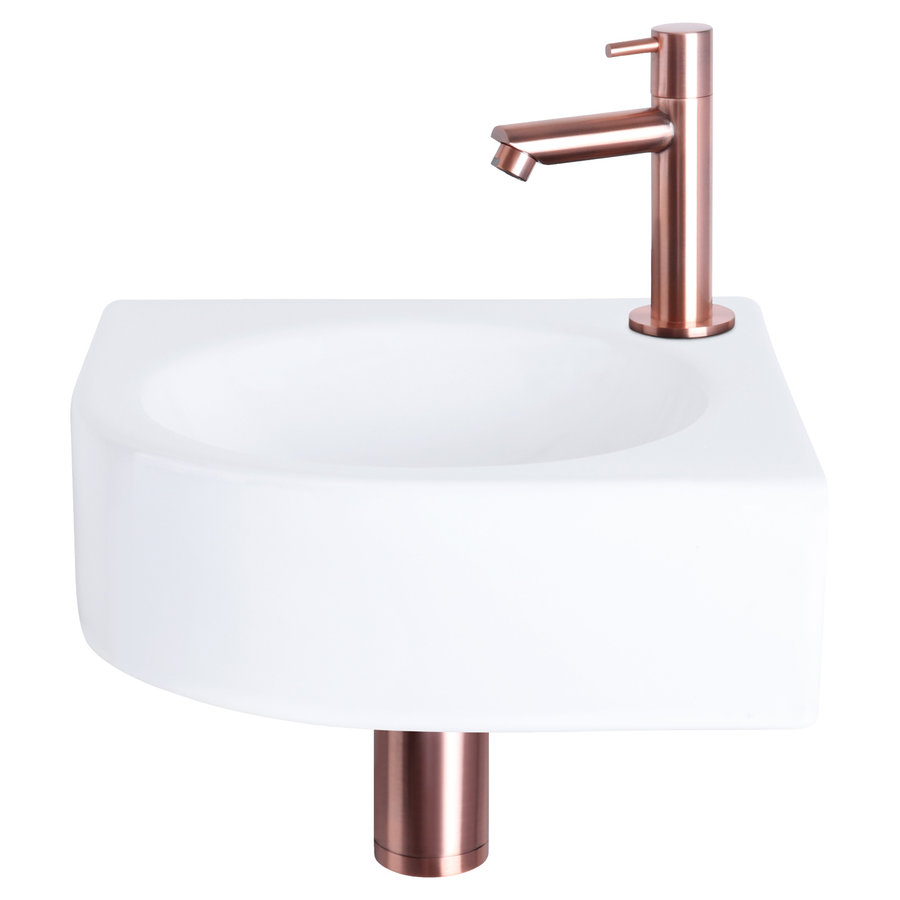 Fonteinset Differnz Cleo 30x30x10 cm Keramiek Wit Met Kraan Recht Rood Koper