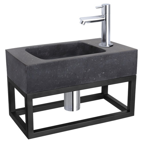 Fonteinset Differnz Bombai Natuursteen en Handoekrek 40x22x9 cm Zwart Met Rechte Kraan Chroom 