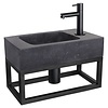 Fonteinset Differnz Bombai Natuursteen en Handoekrek 40x22x9 cm Zwart Met Rechte Kraan Mat Zwart