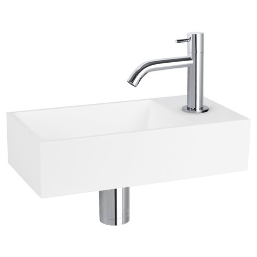 Fonteinset Differnz Solid Solid Surface 36x18.5x9 cm Wit Met Gebogen Kraan Chroom 