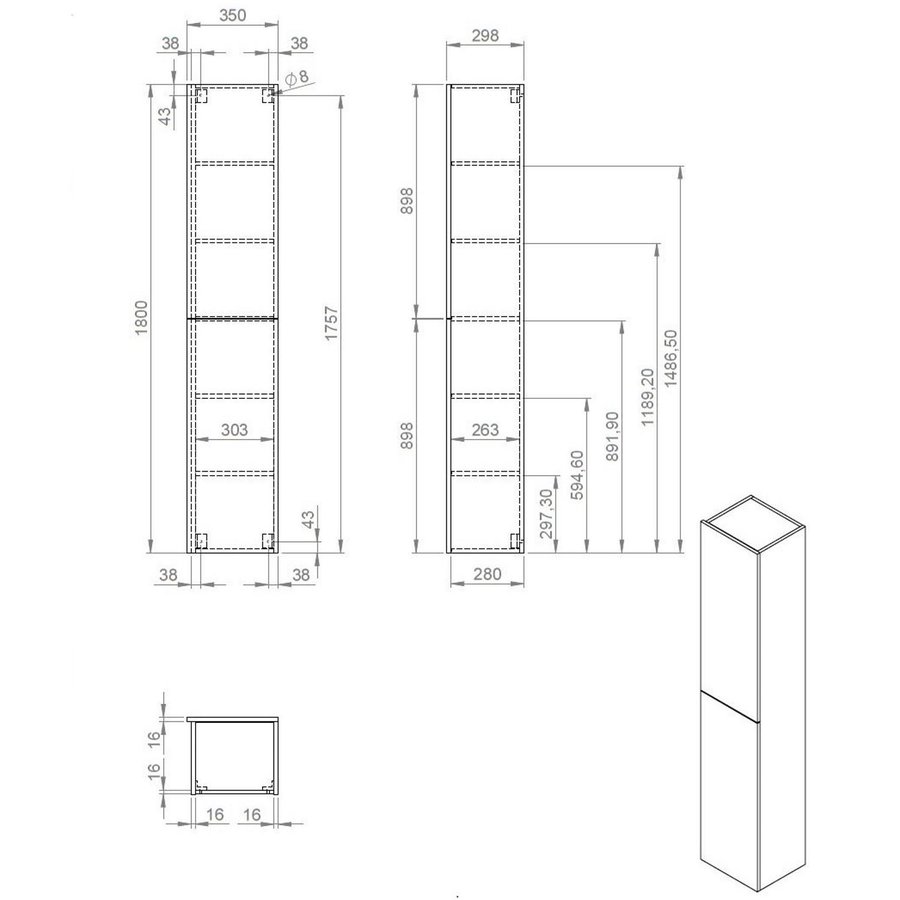 Hoge Kolomkast Best Design Halifax Greeploos 35x180 cm Eiken