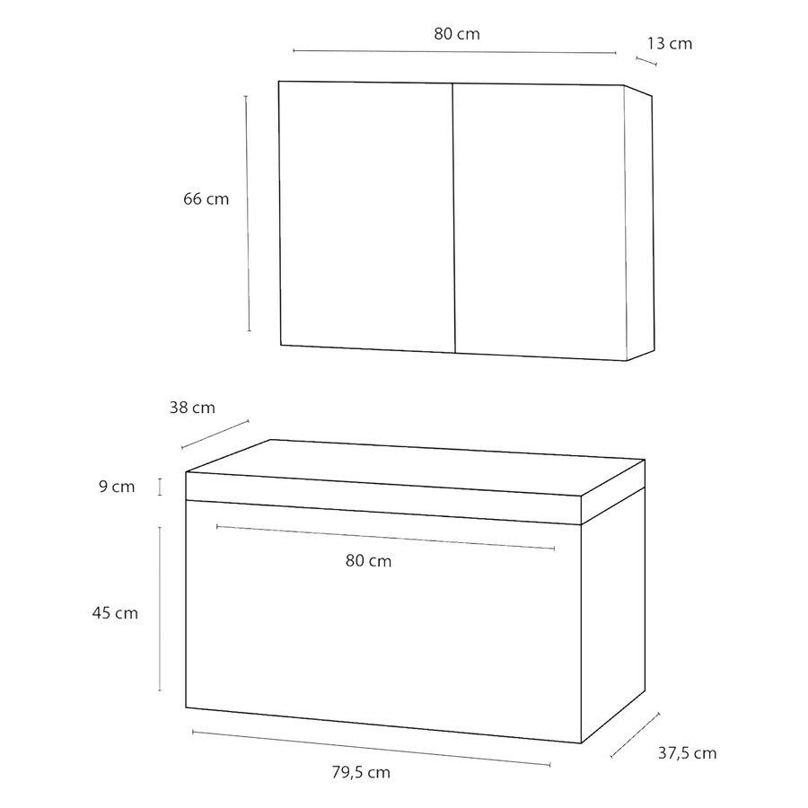 Badkamermeubelset Differnz Somero Met Beton Wastafel 80 cm Hoogglans Wit (Inc. Spiegelkast)