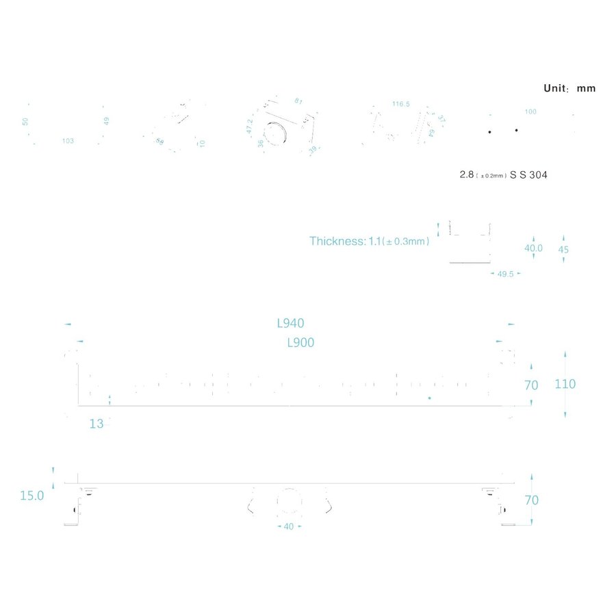 Douchegoot Differnz RVS Met Flens 90x7x7cm Rvs