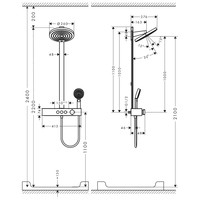 Regendouche set HansGrohe Pulsify S Showerpipe 2 Jets EcoSmart Met ShowerTablet Select 400 Chroom