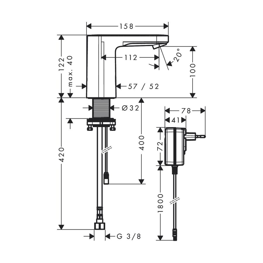 Elektronische Wastafelkraan HansGrohe Vernis Blend Koud Water en Netstroom Chroom