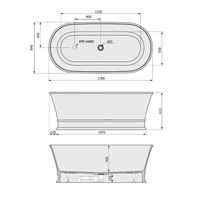 Vrijstaand Ligbad Polysan Delonix 170x84x61,5 cm Cast Marble Wit