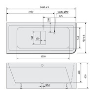 Ligbad Polysan Marlene 165x75x63 cm Asymmetrisch Links Wit