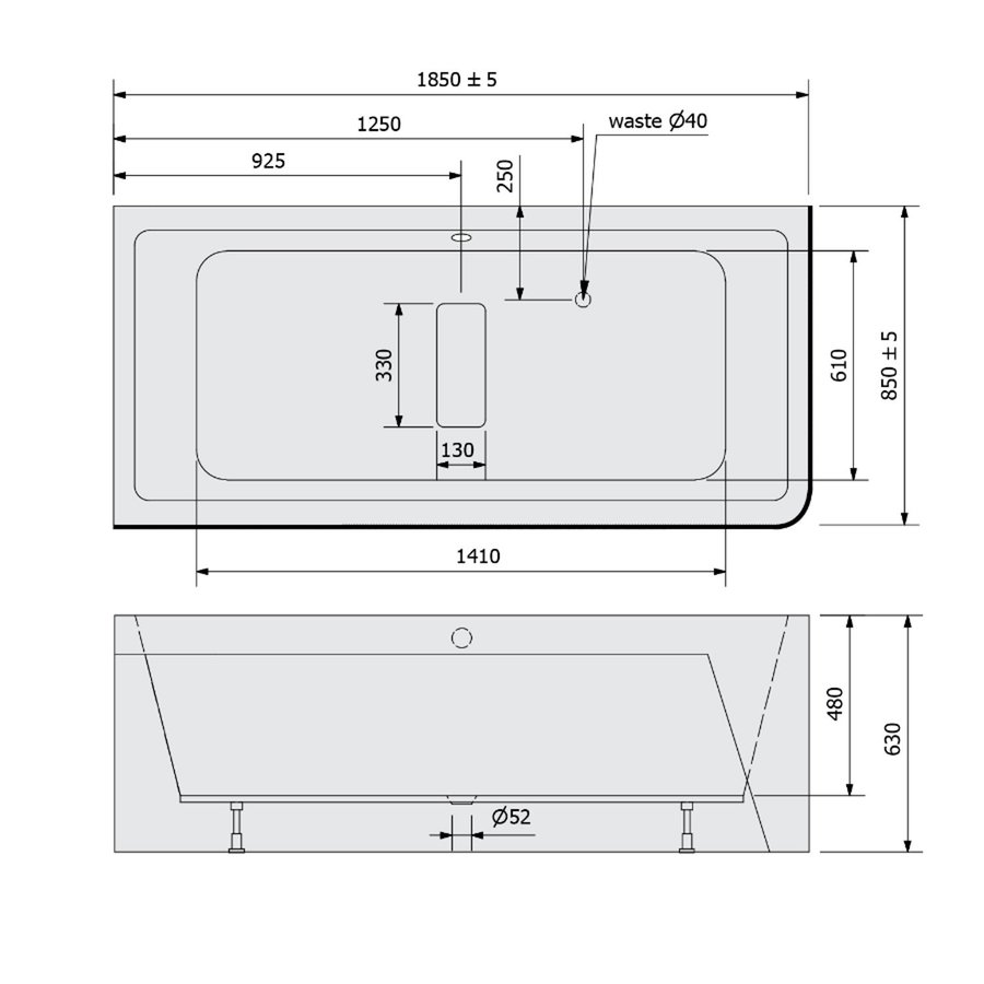 Ligbad Polysan Marlene 185x85x63 cm Asymmetrisch Links Wit